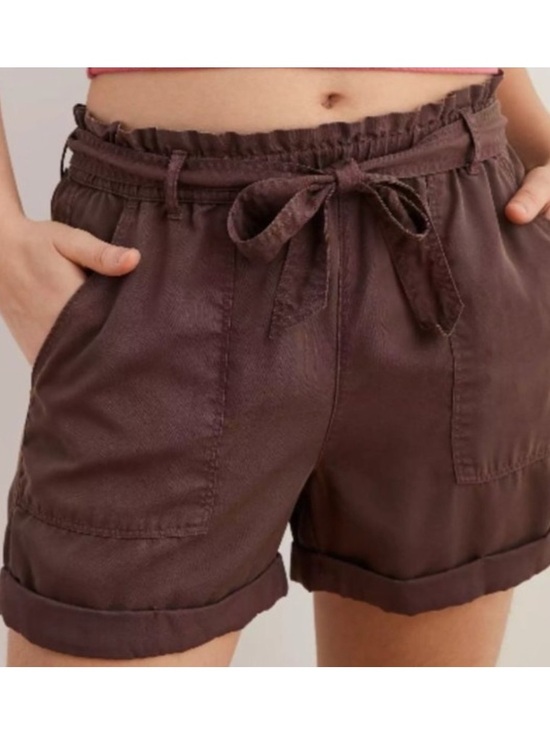 aerie Pants - Aerie Paper Bag Shorts High Waist Brown Belted